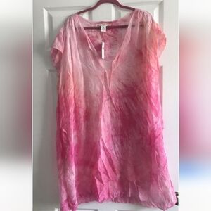 ANTHROPOLOGIE Nico Tunic/Dress Pink Tie-Dye Raw Hem Sz. S NWT